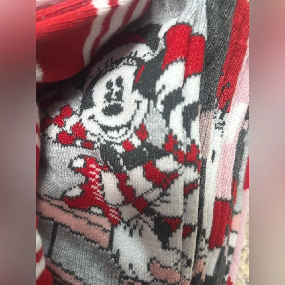 Disney Pink & Red Mickey Mouse Holiday Crew Socks 10 Pairs